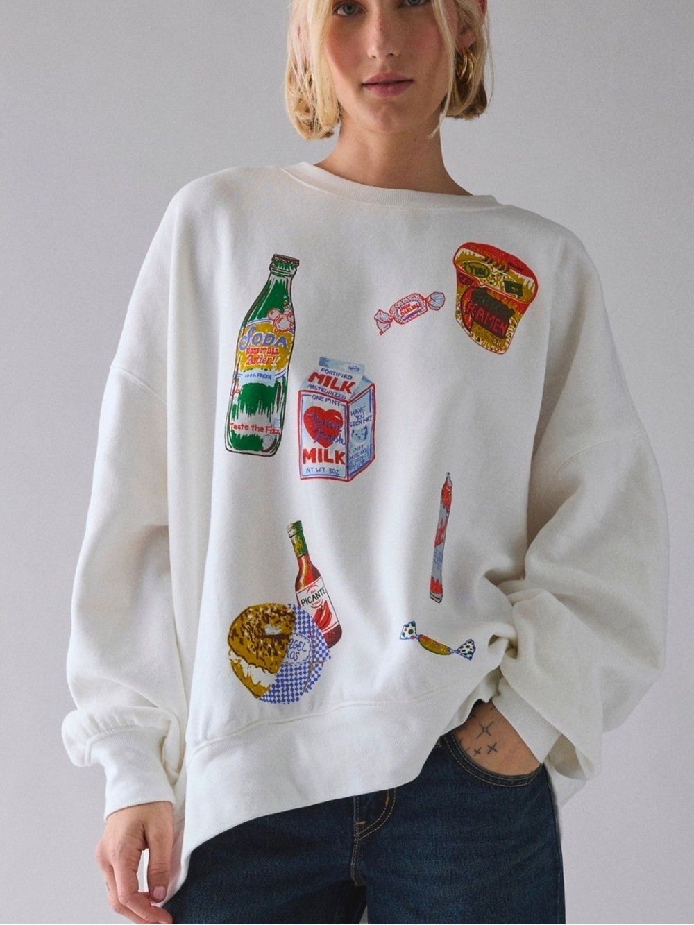 BDG Gemma So Snacky Graphic Oversized Crew Neck Pullover Size XS